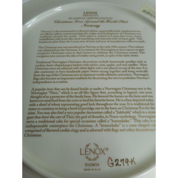LENOX Christmas Trees Around the World Plate 2007 Limited ED Norway - Picture 6 of 8